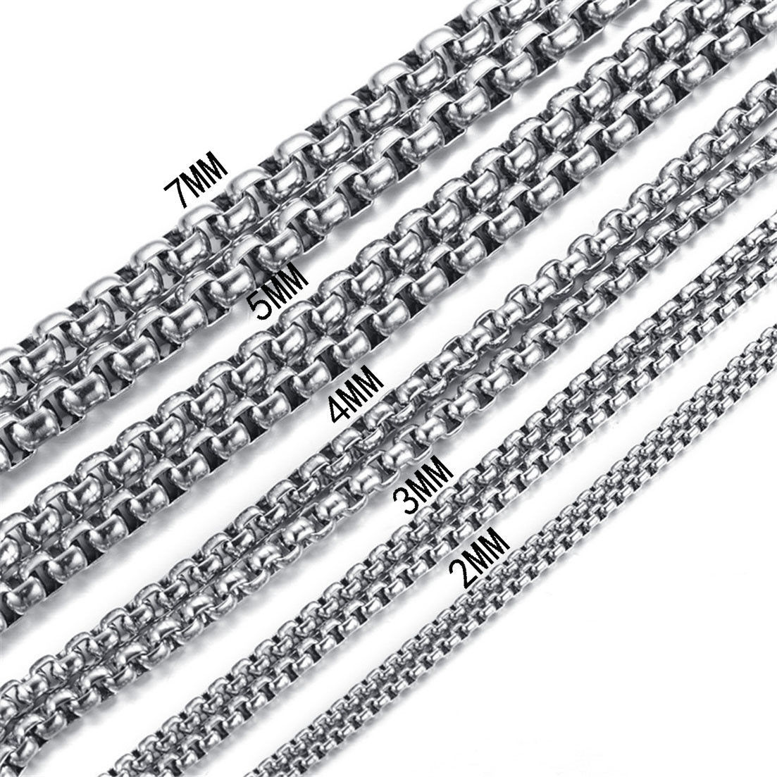 2/3/4/5/7mm Stainless Steel Women Mens Rolo Box Link Chain Necklace Bracelet Hot