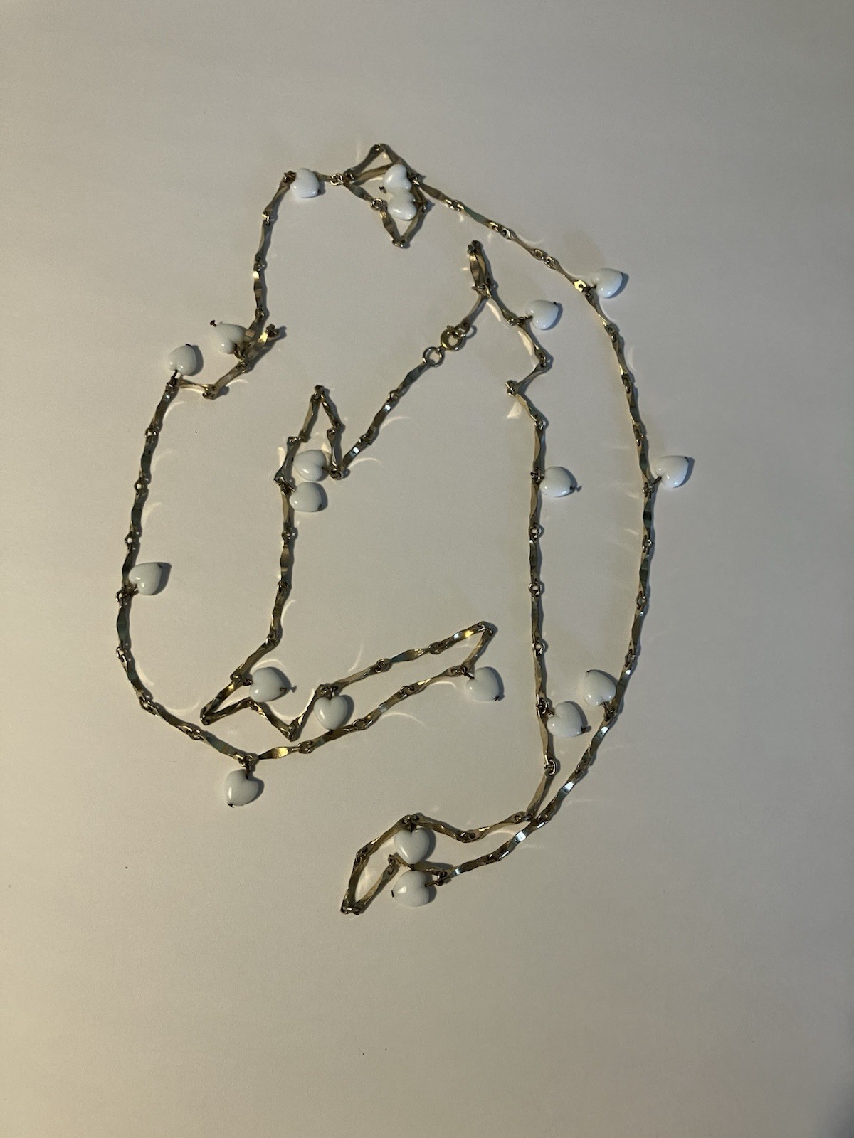 White Hearts And Gold Tone Chain Necklace 26 inch long