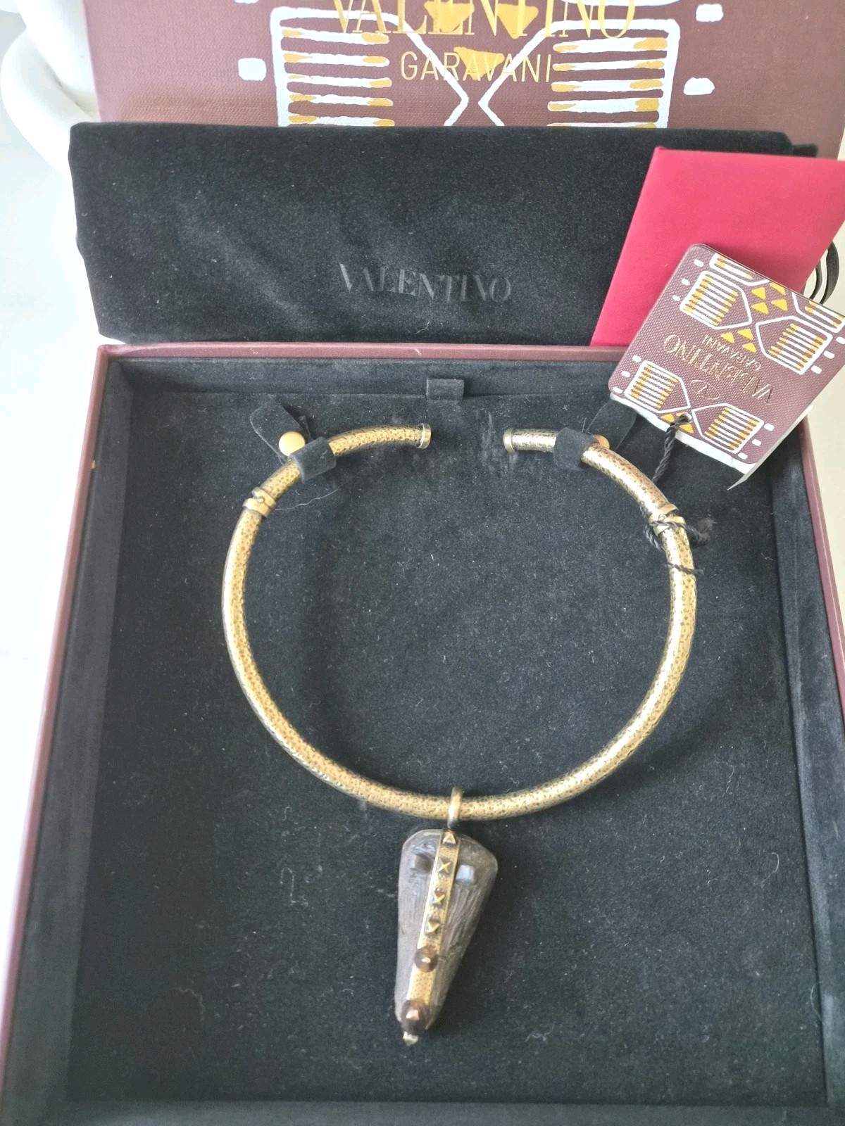 VALENTINO Tribal Mask Necklace Runway Bronze Pendant $945 Rhino