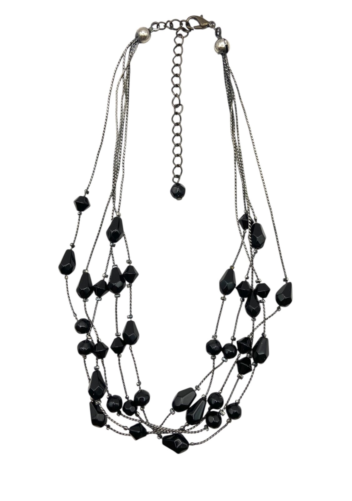 Gothic Black Glass Beads Layered Necklace Multistrand 18″ Gunmetal Gray 5 Strand
