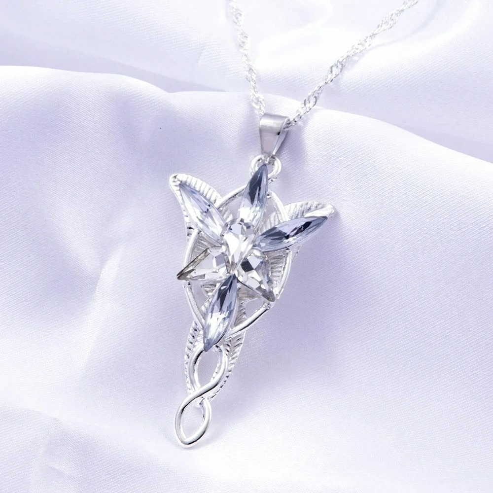 New Lord of The Rings Arwen’s Necklace Evenstar Pendant Crystal Silver Chain