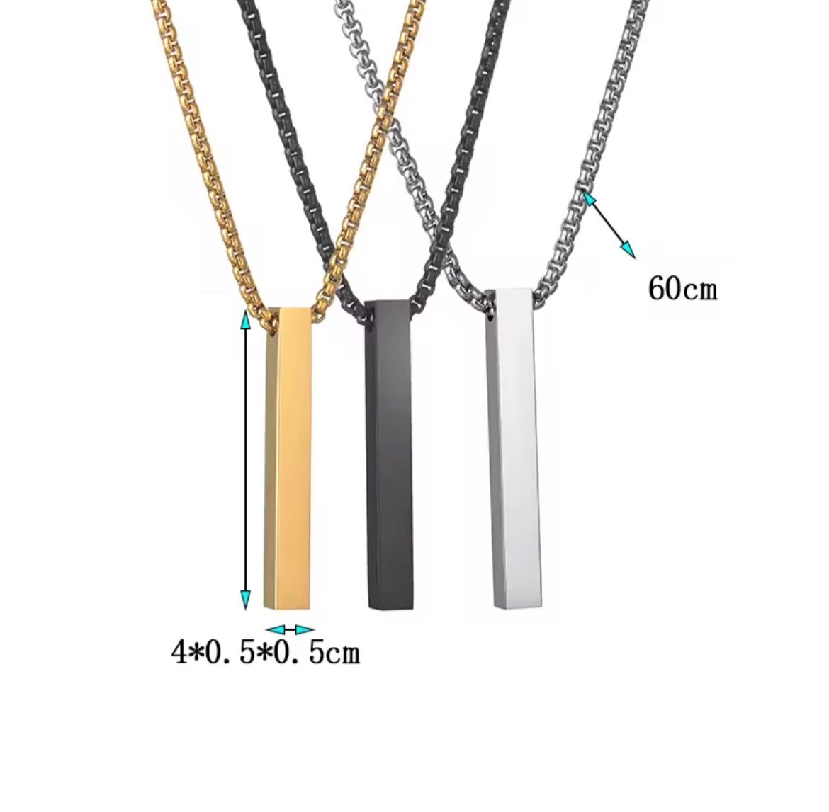 Minimalist Bar Pendant Necklace Stainless Steel 24” Chain Gold Silver Black