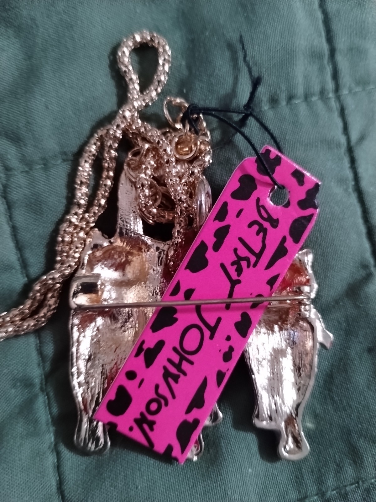 Betsey Johnson 3 Grey, Brown & Pink Cats Enamel Necklace/Pin New With Tags