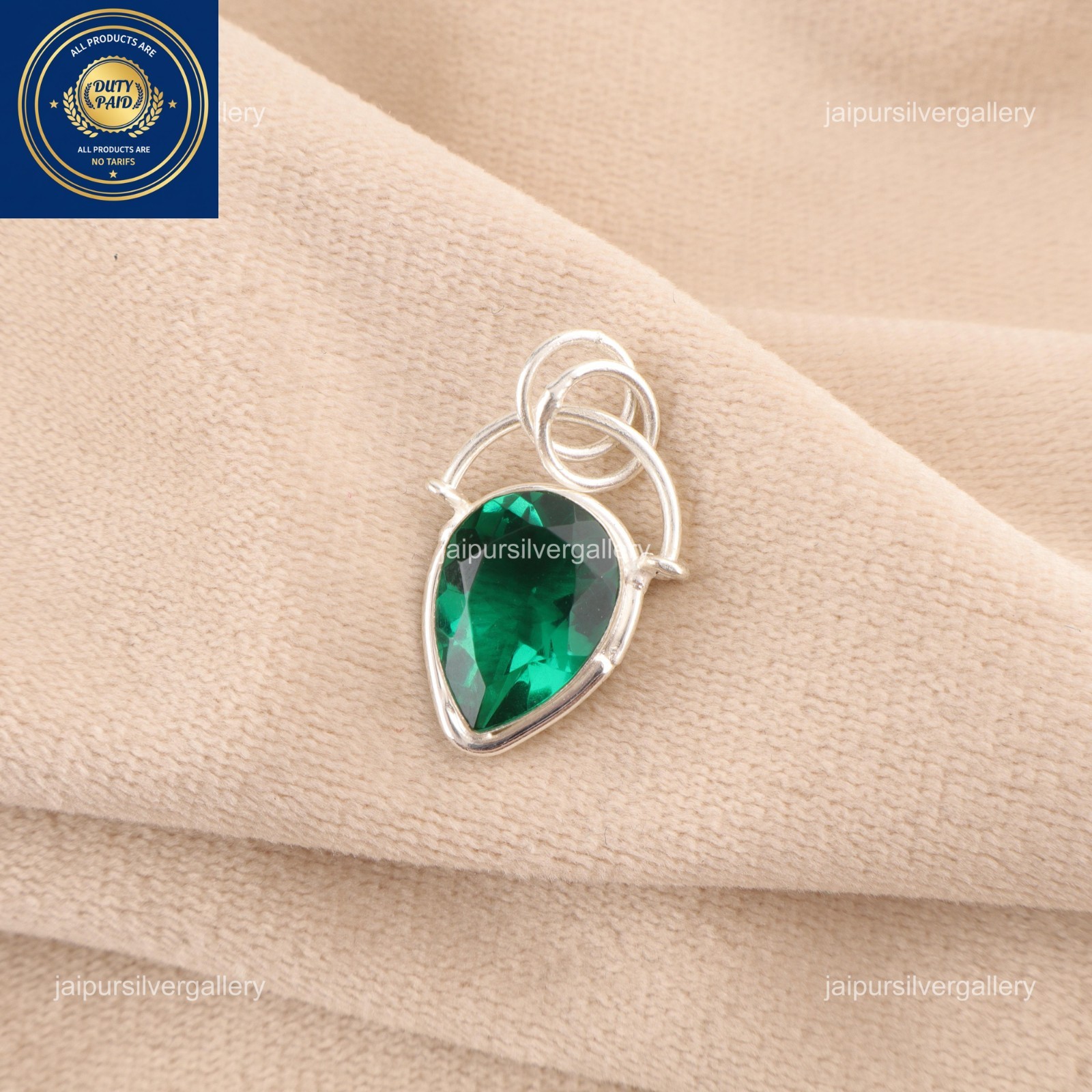925 Silver Emerald Gemstone Jewelry Handmade Unique Pendant 1.01″ For Mother