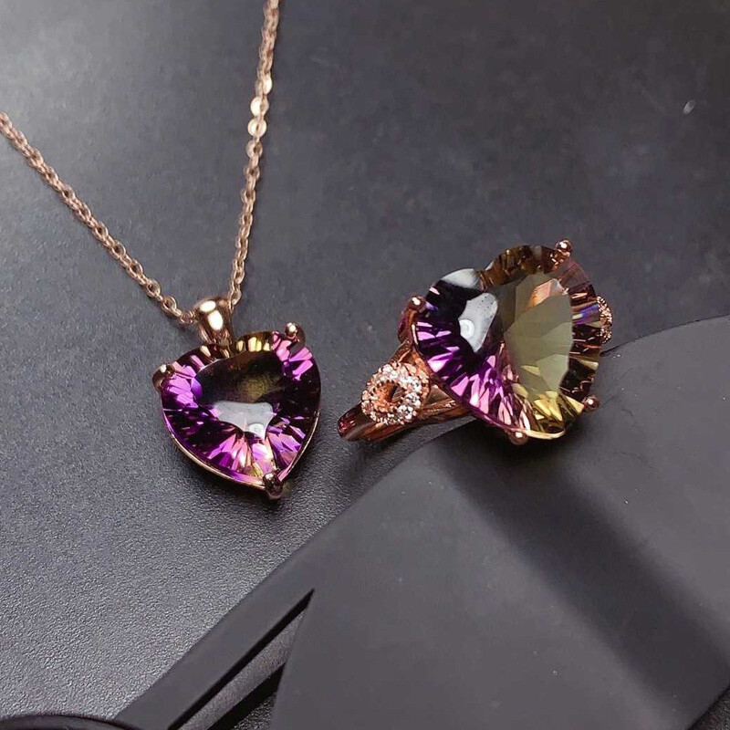 Purple Yellow Bi Color Gemstone Love Women Girl Tourmaline Necklace Pendants