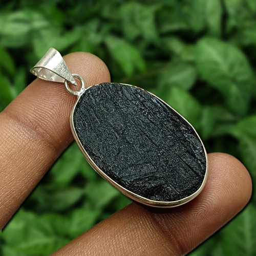 Black Tourmaline Gemstone Oval Cut Pendant 925 Sterling Silver Plated Jewelry