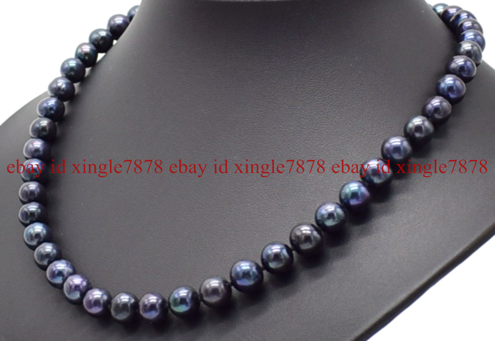 Natural 9-10mm Black Round Freshwater Cultured Pearl Necklace 18”