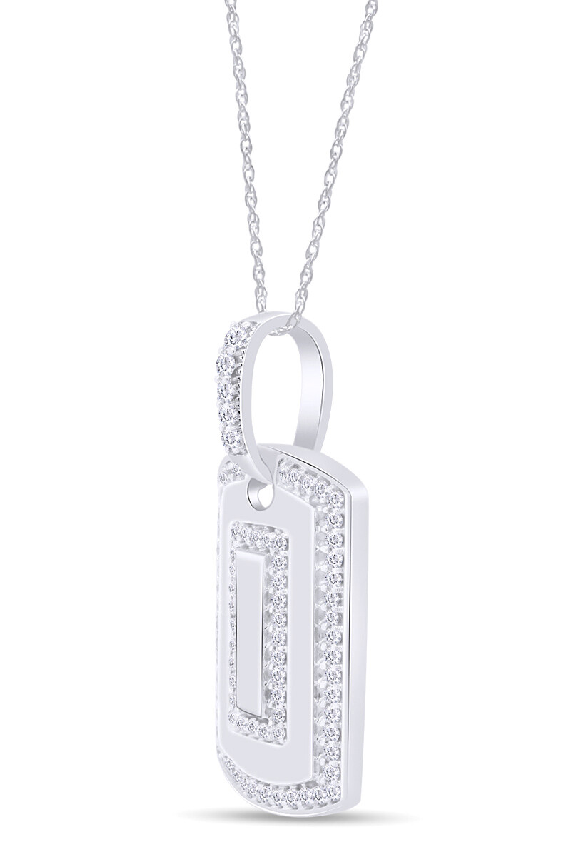Round Cut Simulated Diamond 14K White Gold Plated Dog Tag Pendant Necklace 18″
