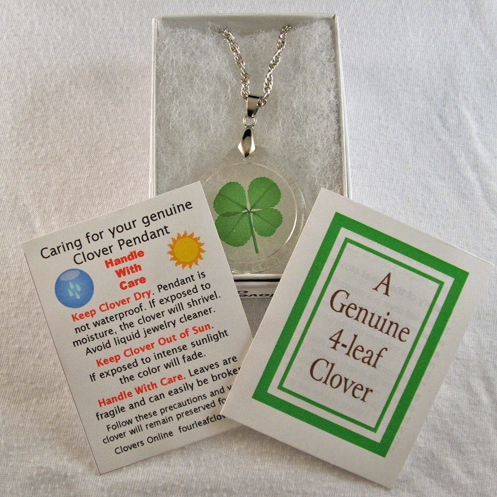 Good Luck Charm Acrylic Necklace with a Real Four Leaf Clover AN-4J
