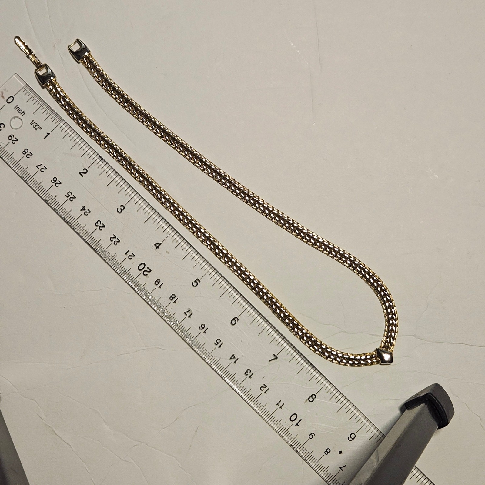 Vintage Gold Chevron Herringbone Chain Necklace 16″ Collar Mesh Boho Formal