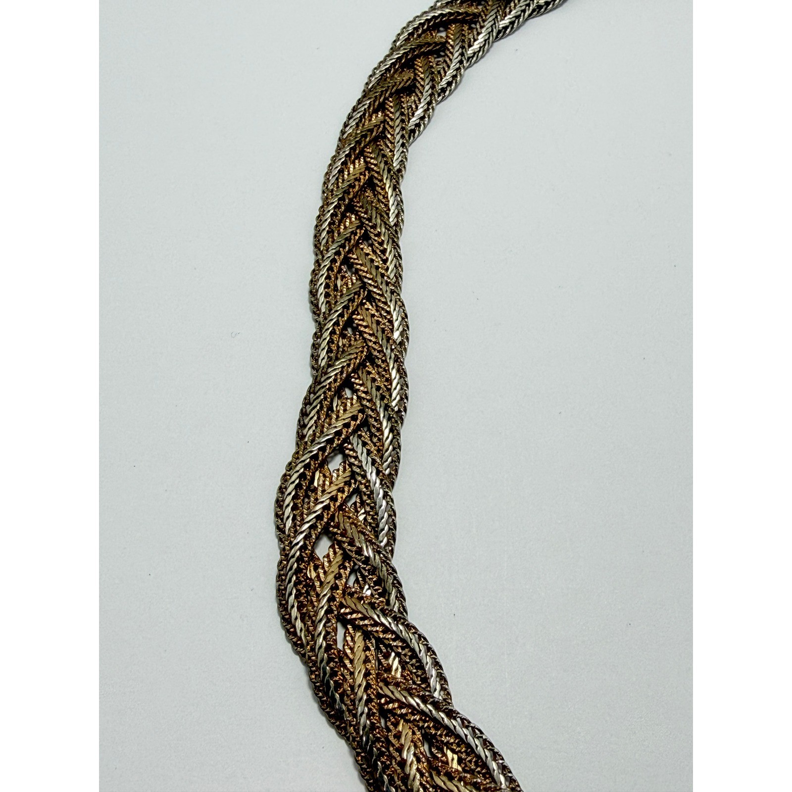 Mixed Metal Braided Chain Necklace Gold Silver Bronze Tone 22 Inch