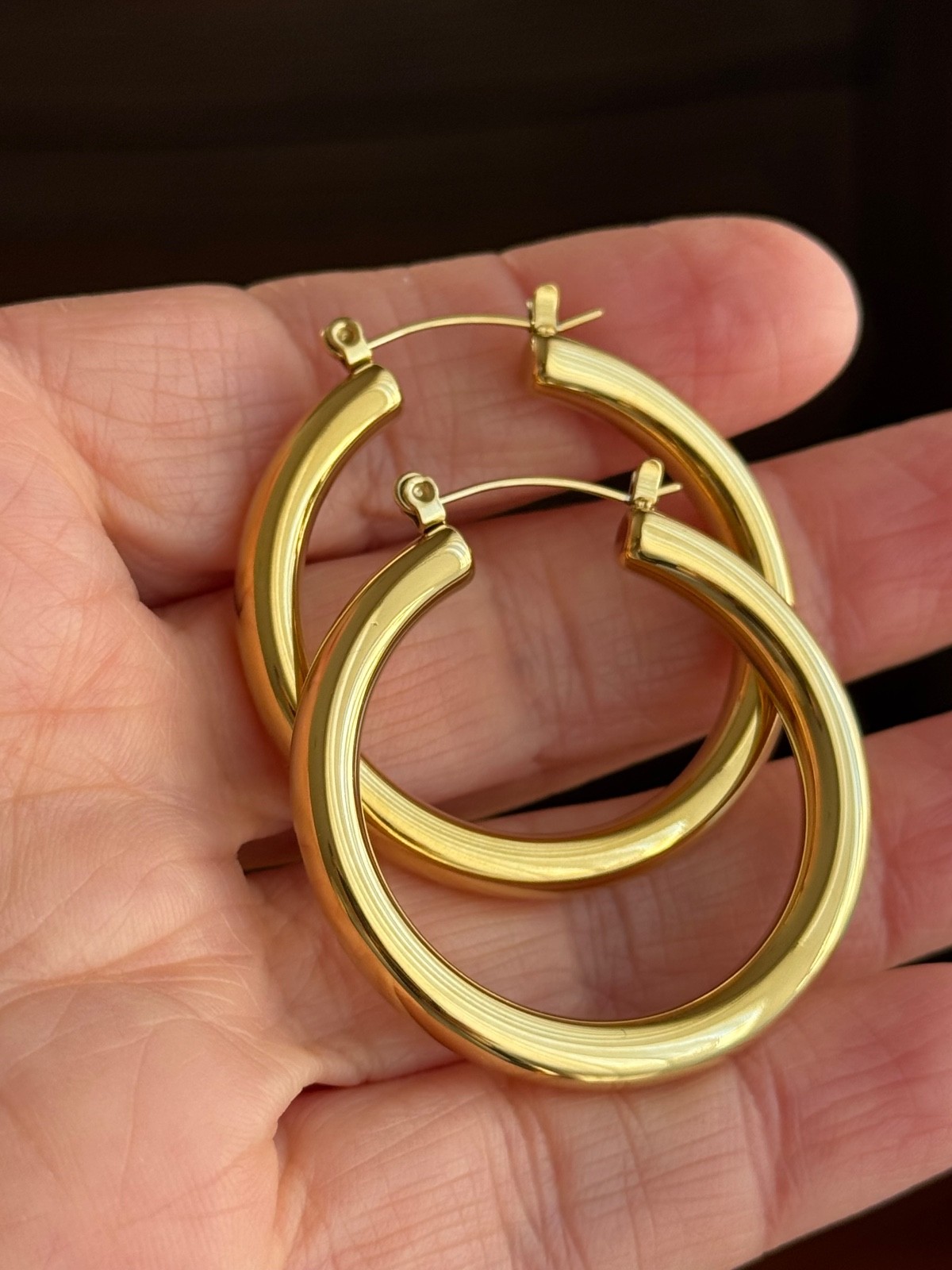 316 L Stainless Steel Gold Plated Lightweight Hoop Earrings ( 40mm x 40mm )