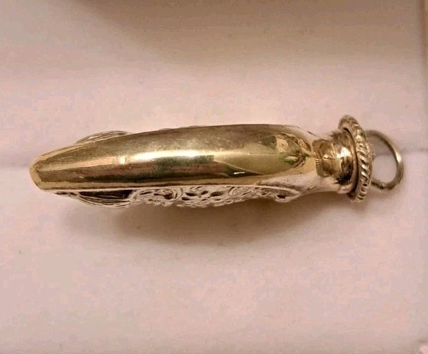 Antique Sterling Silver Perfume Bottle Necklace Floral Motif with Silver Chain