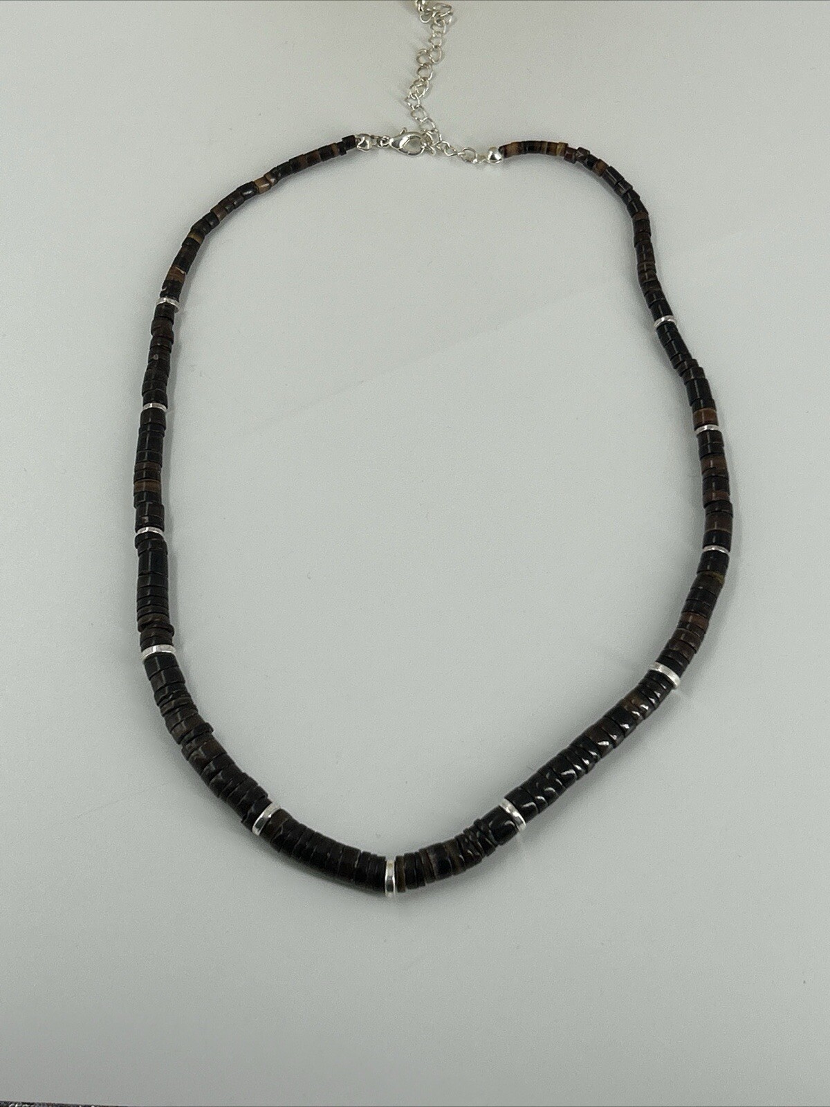 Natural Stone Chocker Necklace Graduated Silver Spacer Beads Earthy 17-20″
