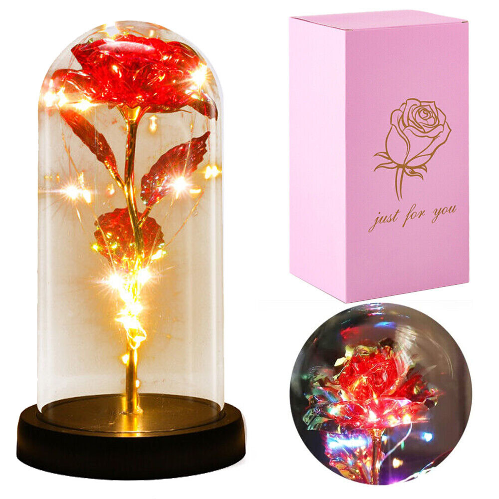 Eternal Forever Galaxy Rose Flower In Glass Dome LED Light Valentine’s Day Gift