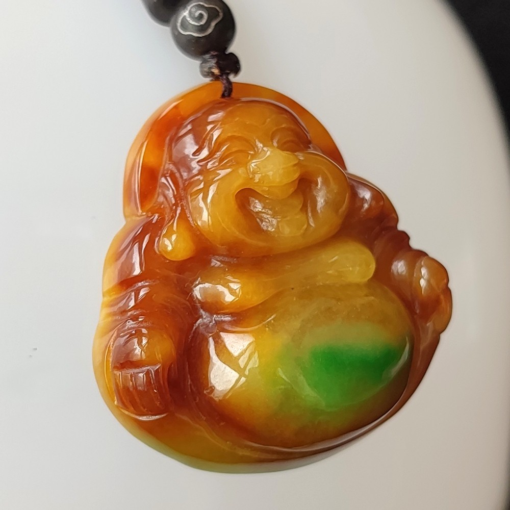 Certified Grade A Red Yellow Green Natural Burma Jade jadeite Buddha Pendant 250