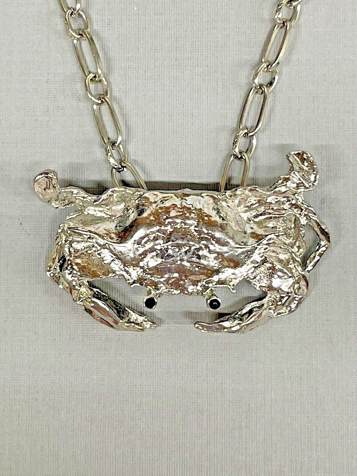 Crab LG Silver Necklace 30” Rhodium Coastal Sea Life Fashion Jewelry NEW