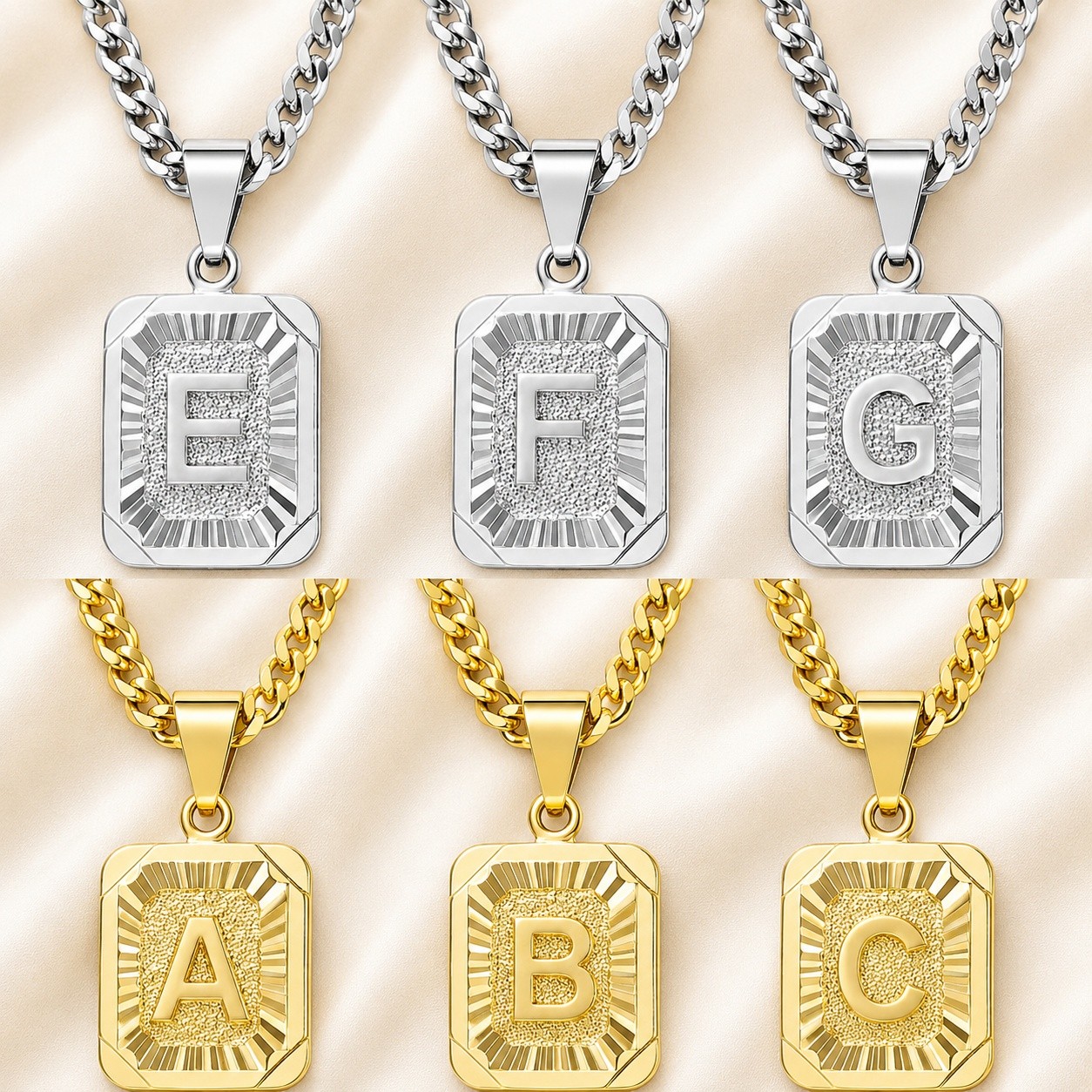 Pendant Necklace Stainless Steel Gold Letter Rectangle Band Silver 21.65 in N104