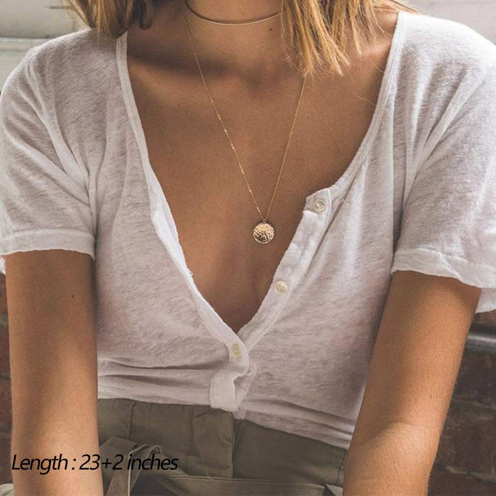 Dainty Layered Choker Necklace, Handmade Y Pendant & Bar Disc, Adjustable Jewelr