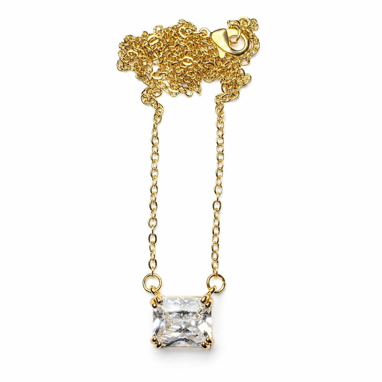 Gold Plated Princess Cut CZ Solitaire Necklace Dainty Jewelry Gift Wedding