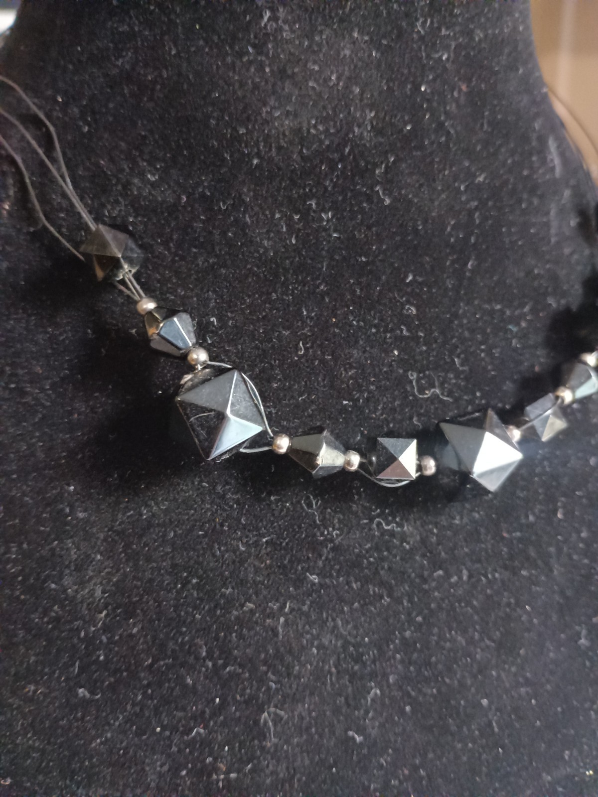 vintage Black Beaded Cord Choker Necklace Adjustable Lobster Clasp 16in