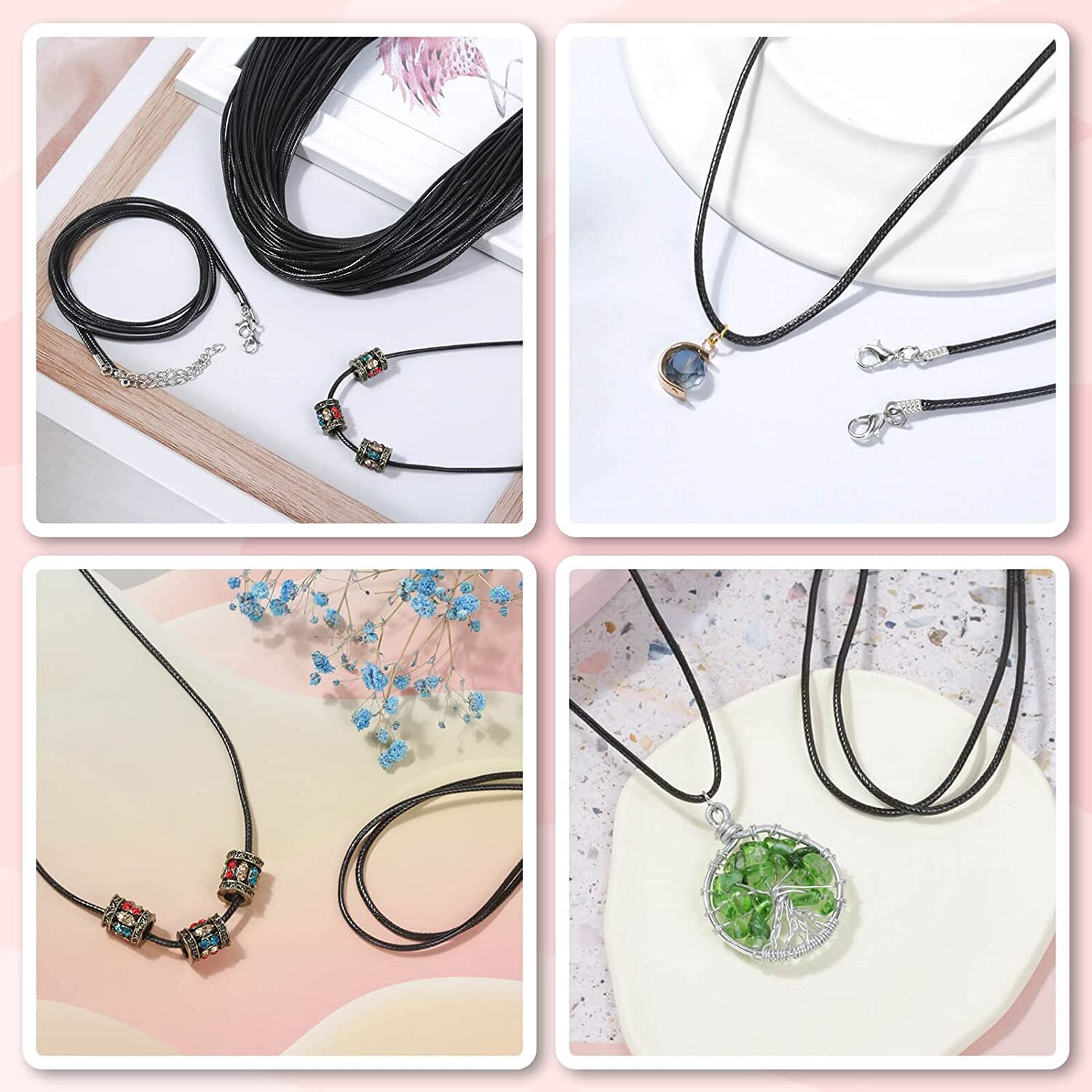 50PCS Necklace Leather Cord Chain Necklace Braided Rope for Jewelry+ 3pc Pendant