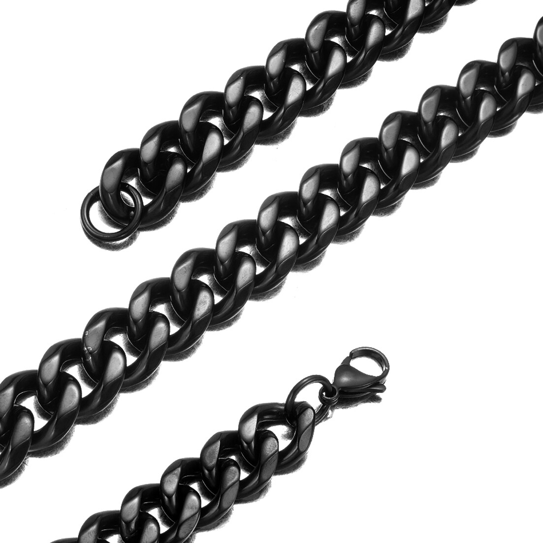 8-19mm Top Quality Black Tone Stainless Steel Cuban Curb Chain Necklace Bracelet
