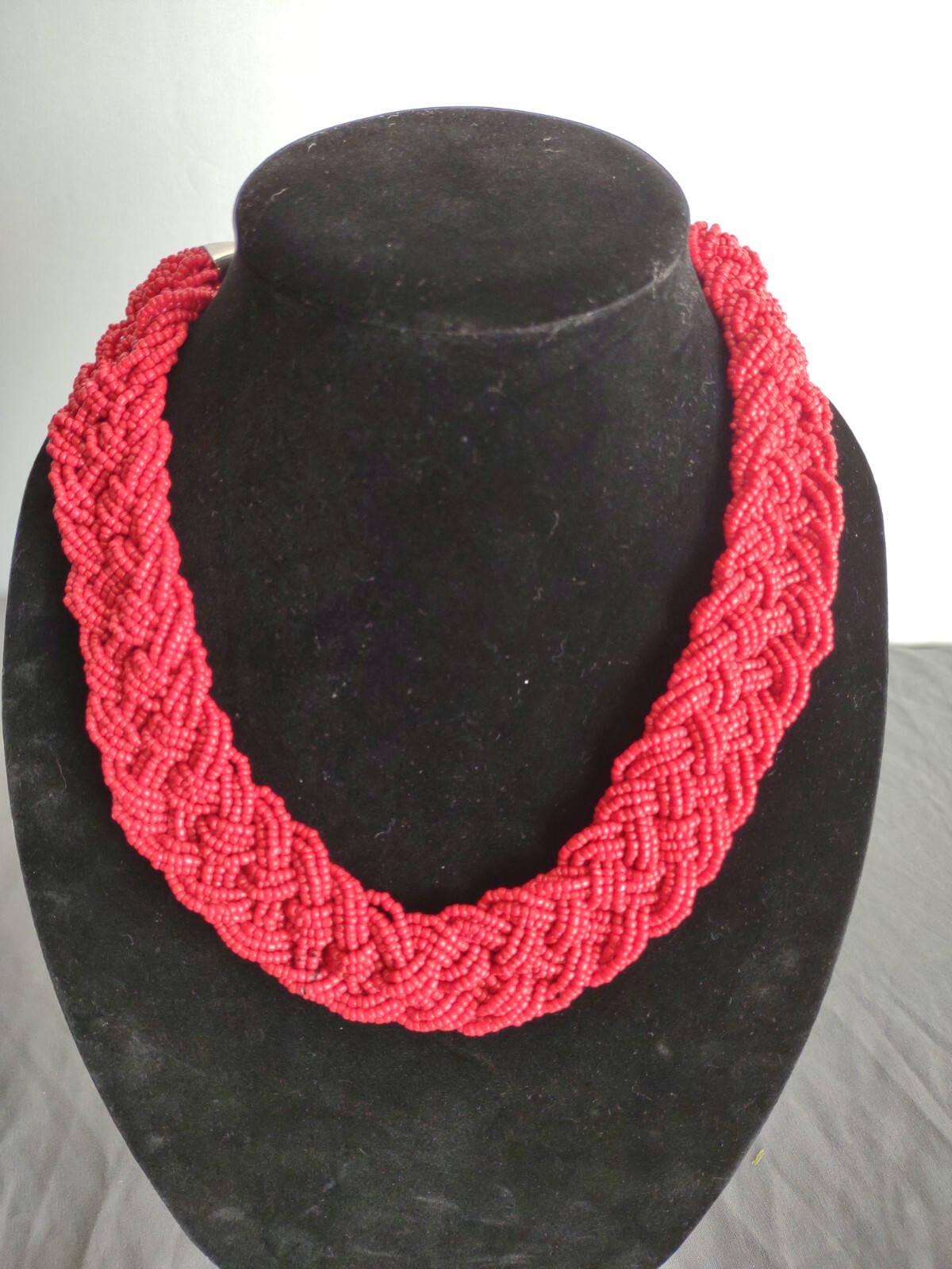 Statement Boho Glass Seed Bead Necklace Jewelry Lot Red Blue Chunky Braided