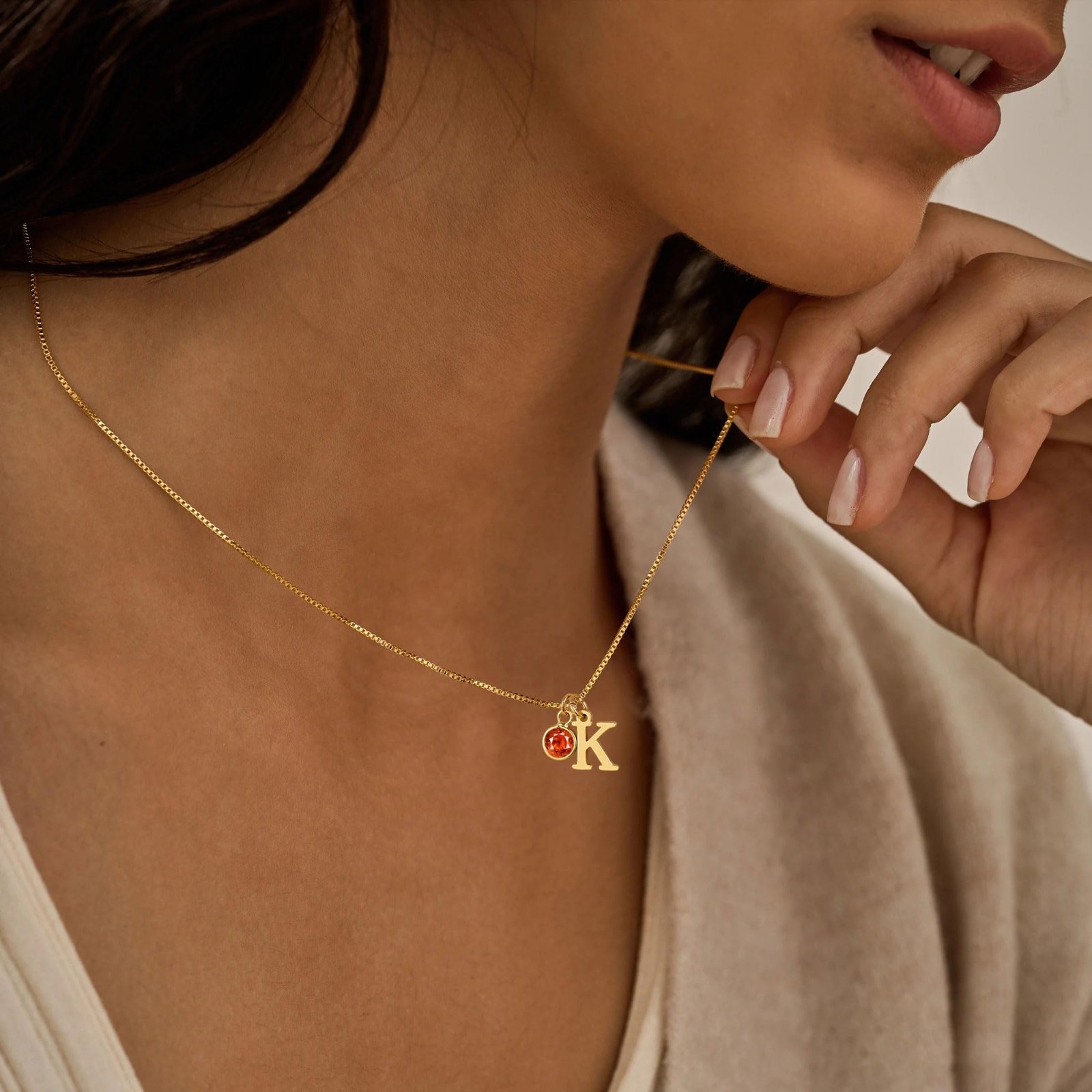 Personalized Letter A-Z Initial Birthstone Necklaces Gifts for Women Jewelry