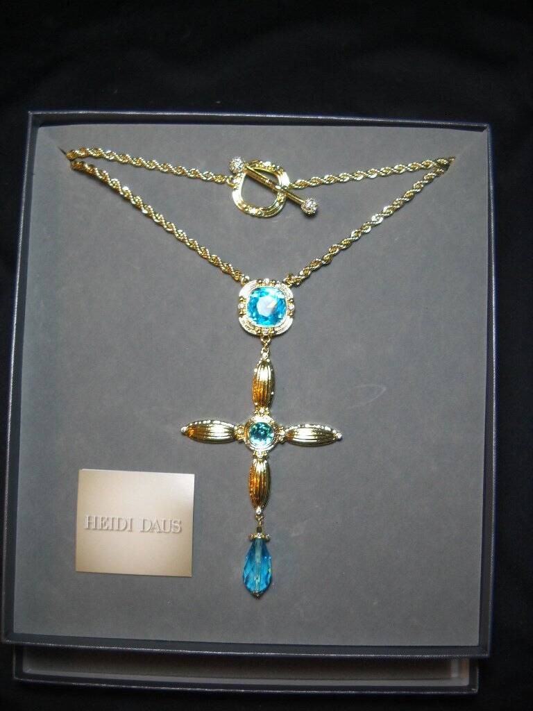 Heidi Daus Treasure of Antiquity Statement Cross Necklace Excellent Original Box
