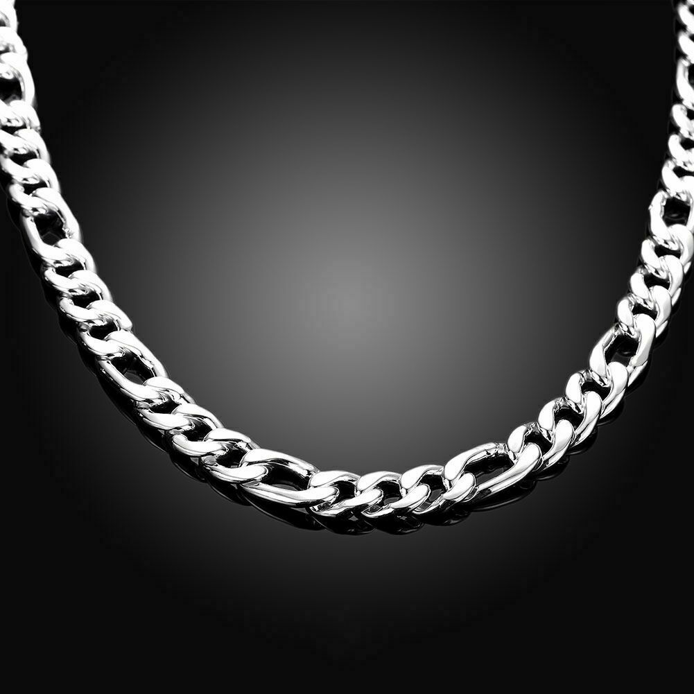 18″ – 24″ Mens 925 Sterling Silver 12mm Width Figaro Cuban Link Chain Necklace