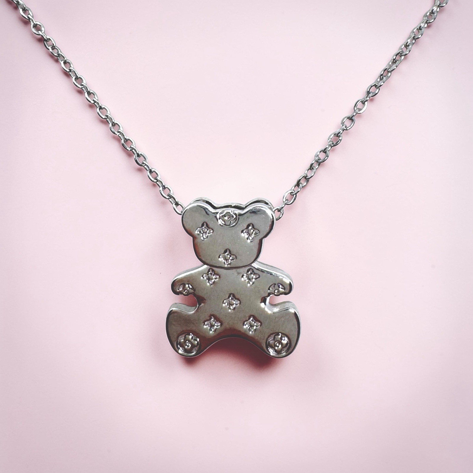 Stainless Steel Articulating Teddy Bear Pendant Necklace Dainty Cute 16” Gift