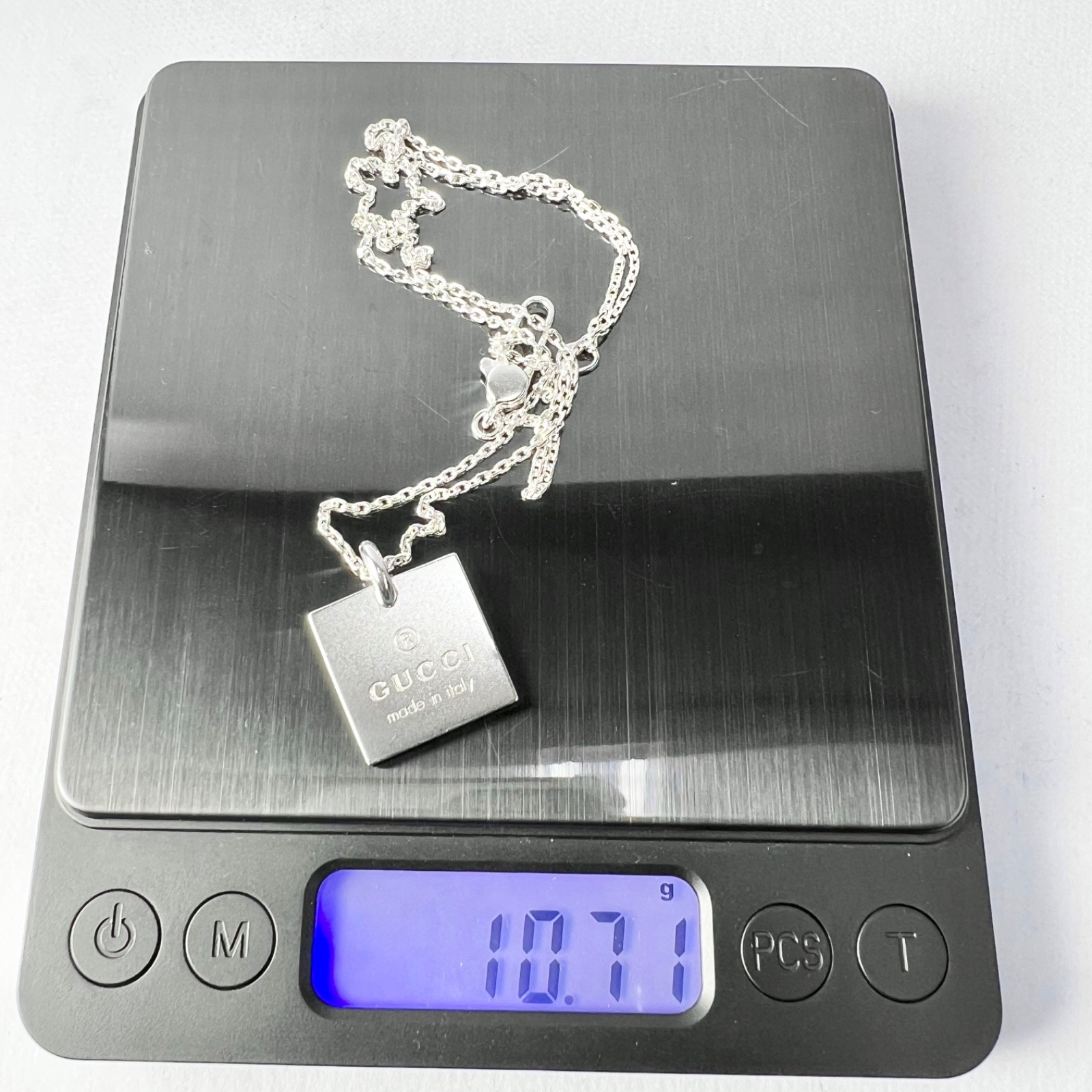 Gucci Square Plate Necklace Sterling Silver HBK775