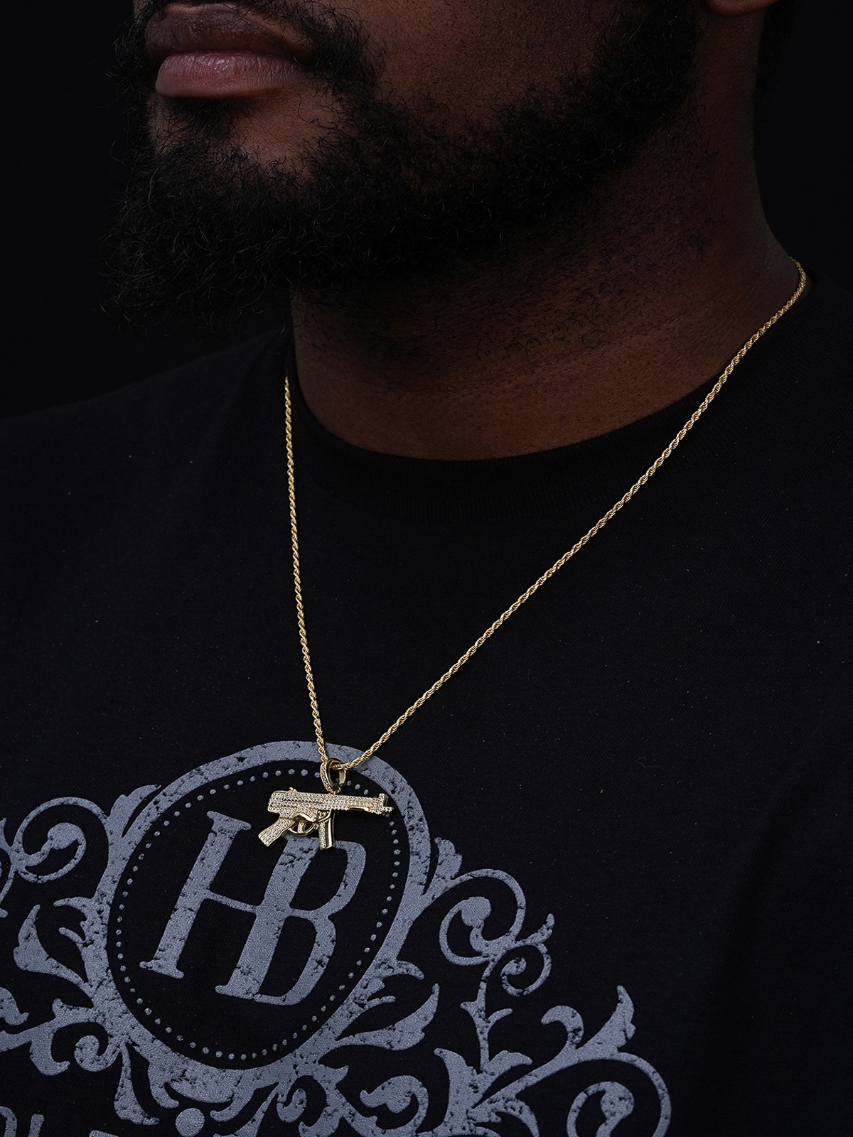 Real Solid 925 Silver AK-47 Machine Gun CZ Piece Super Icy Pendant W. Chain