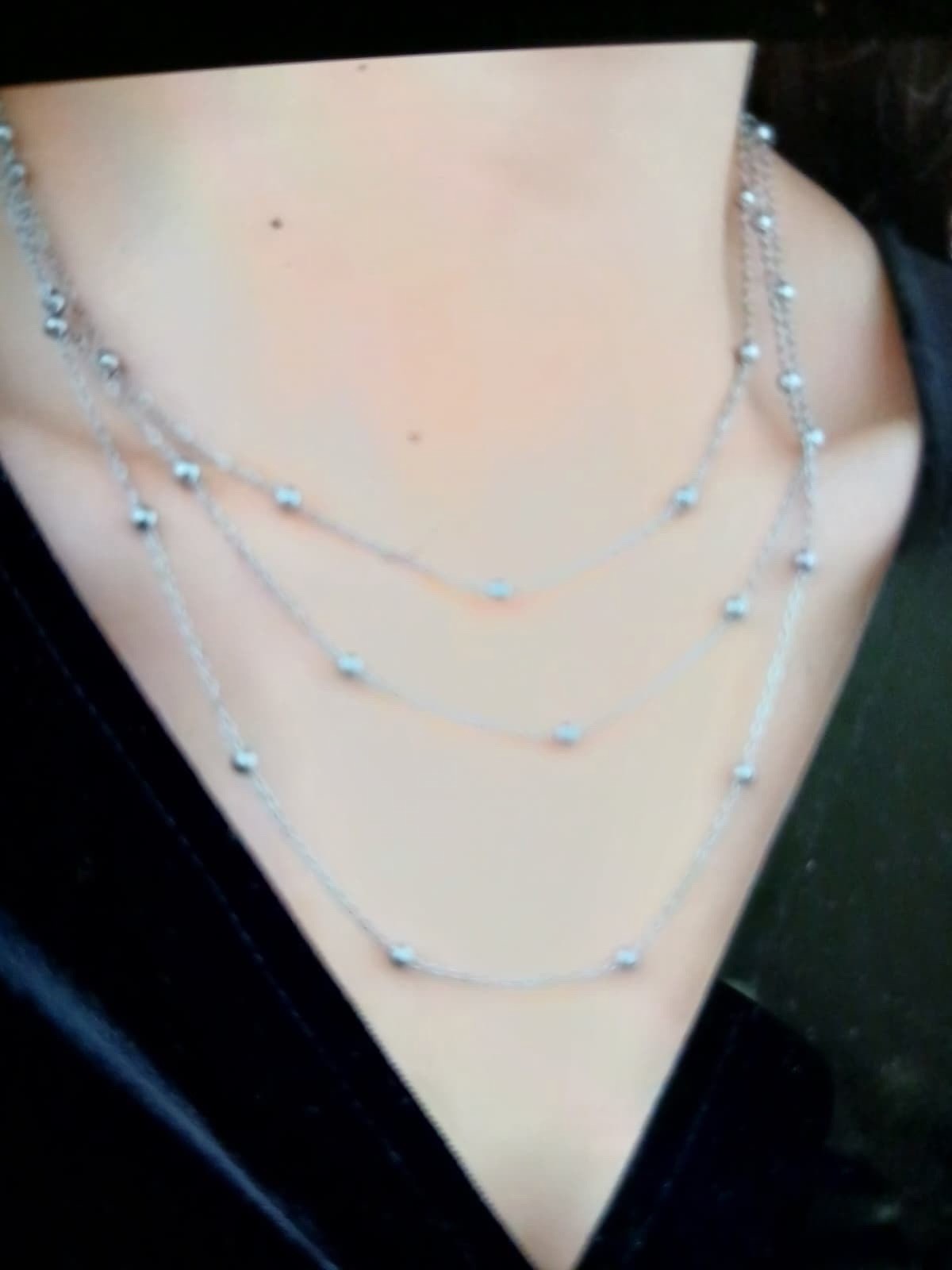 Silver Layered Beaded Ball Chain Necklace No Stone Undated Era Fashion Jewelry