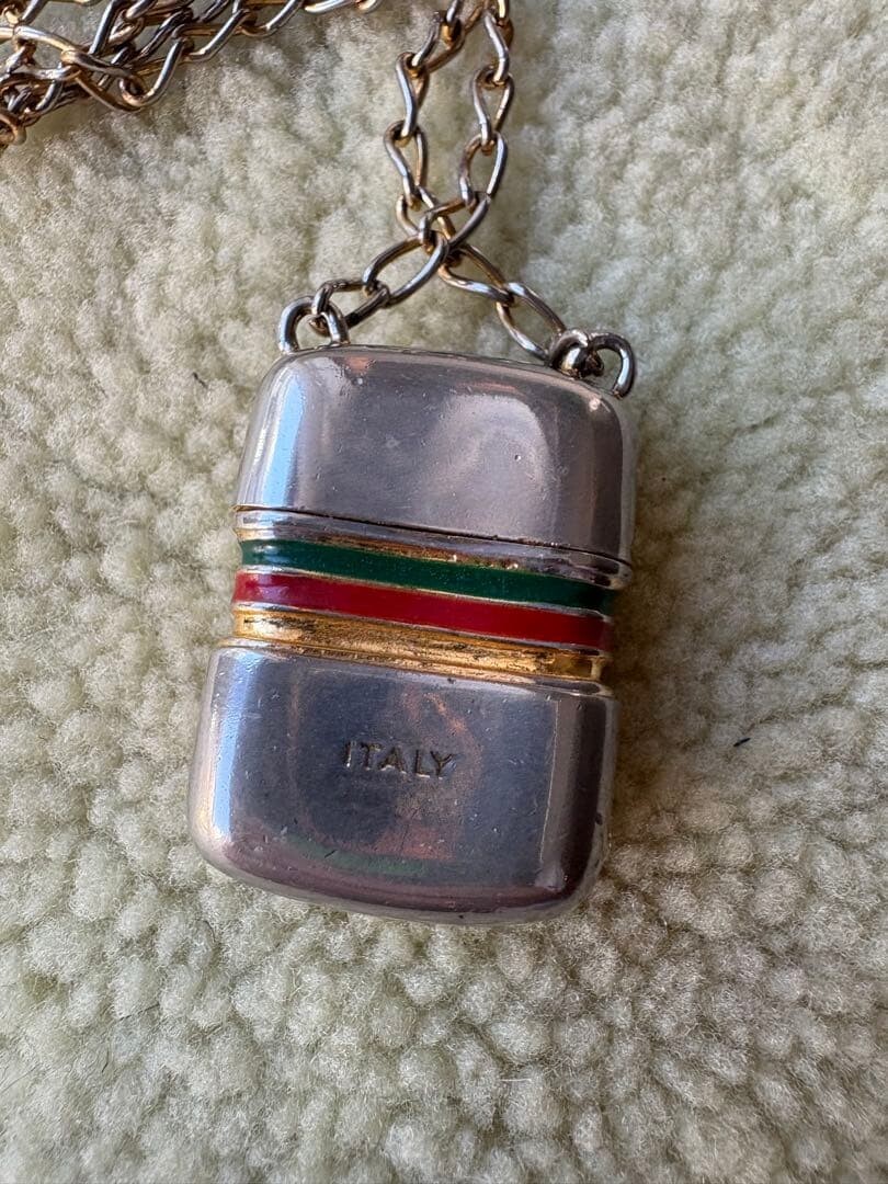 Gucci Vintage Web Stripe Perfume Bottle Necklace with Logo Gold Made in Italy