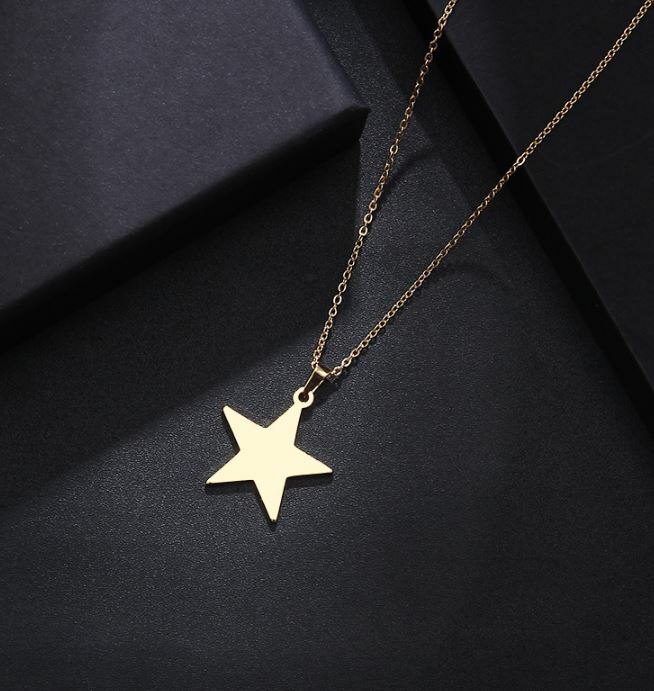 STAINLESS STEEL Gold STAR NECKLACE 316L Metal Pendant Chain NEW