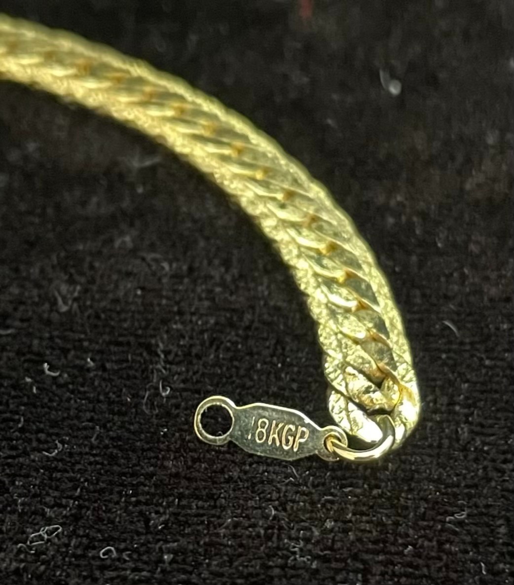 18KGP Chain Necklace Flat Yellow Gold-Plated Herringbone 5 mm Wide 17″ Long