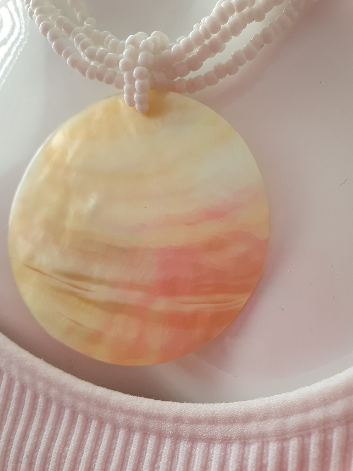 Artisan Mother of Pearl MOP Shell Seed Bead None Metal necklace