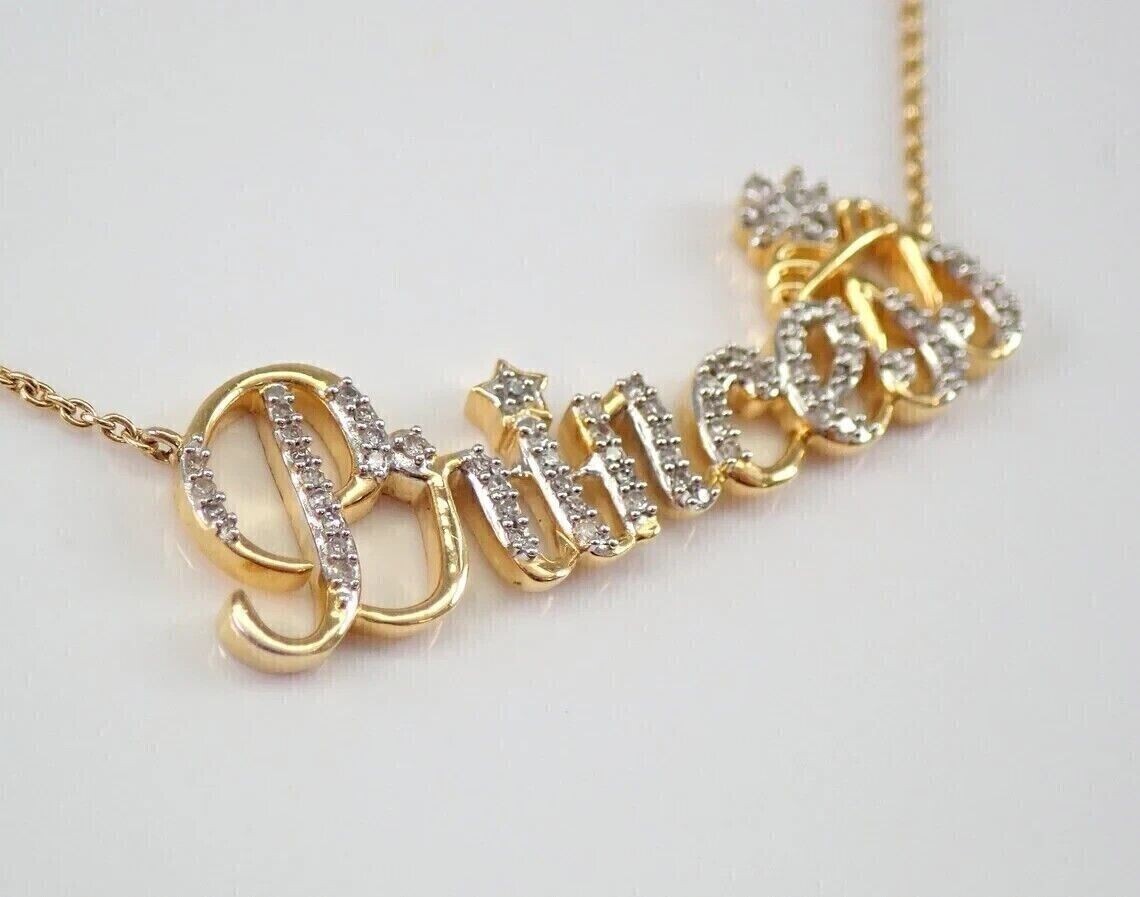 Customized Any Name Pendant Round Cut Simulated Diamond 14k Yellow Gold Plated