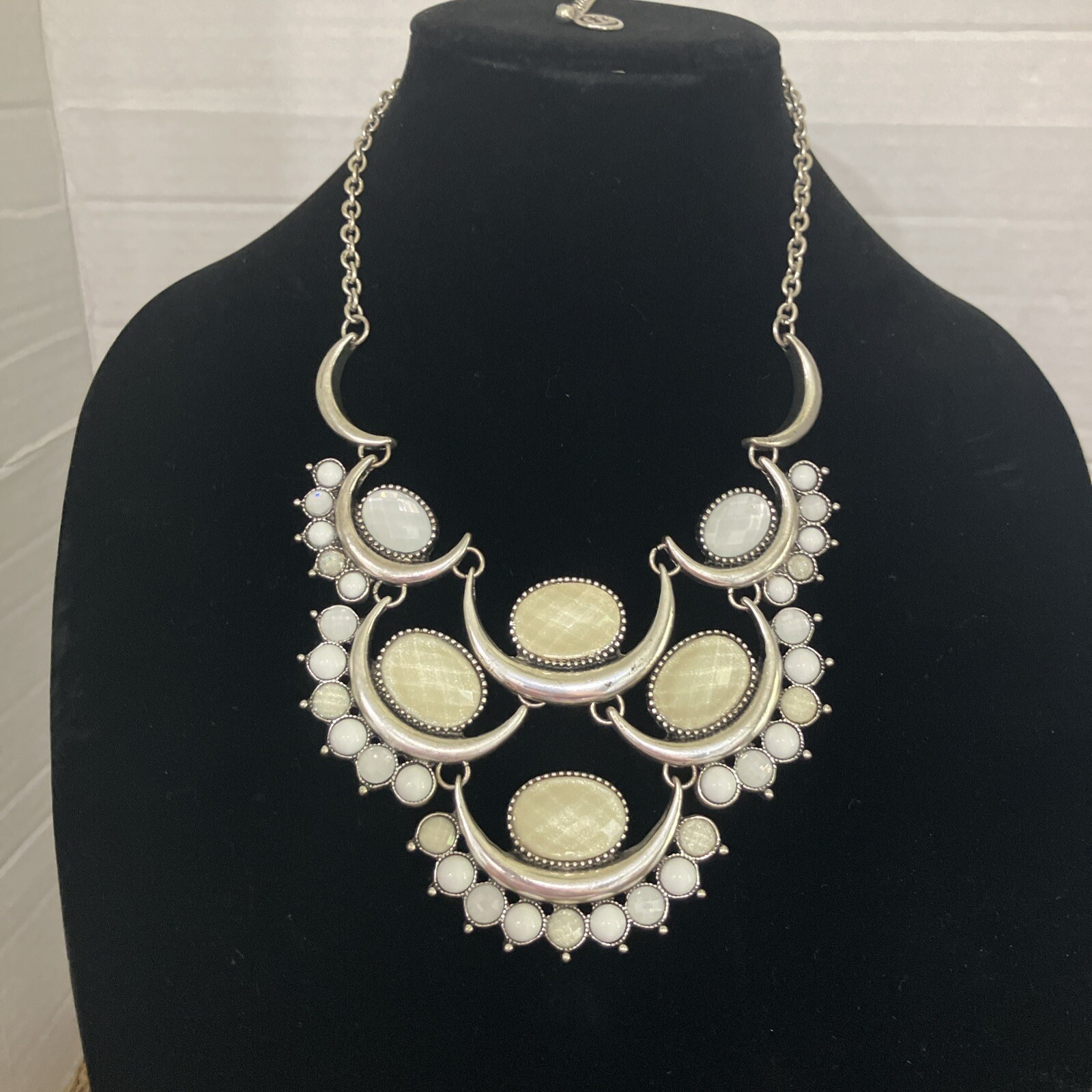 Erica Lyons Necklace Boho Art Deco Silver Tone Moon 18 – 20 Inches Statement