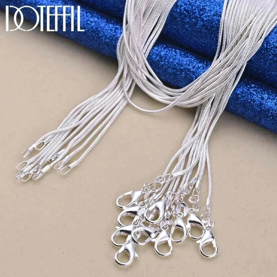 10PCS Wholesale 925 Sterling Solid Silver 1MM 16-30Inch Snake Chain Necklace