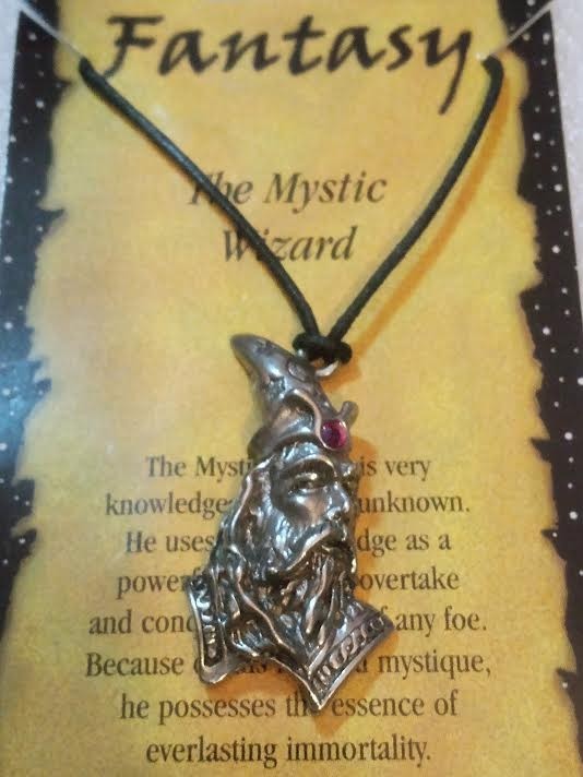 Fantasy The Mystic Wizard Pendant [Fine Pewter] with Black Rope Necklace