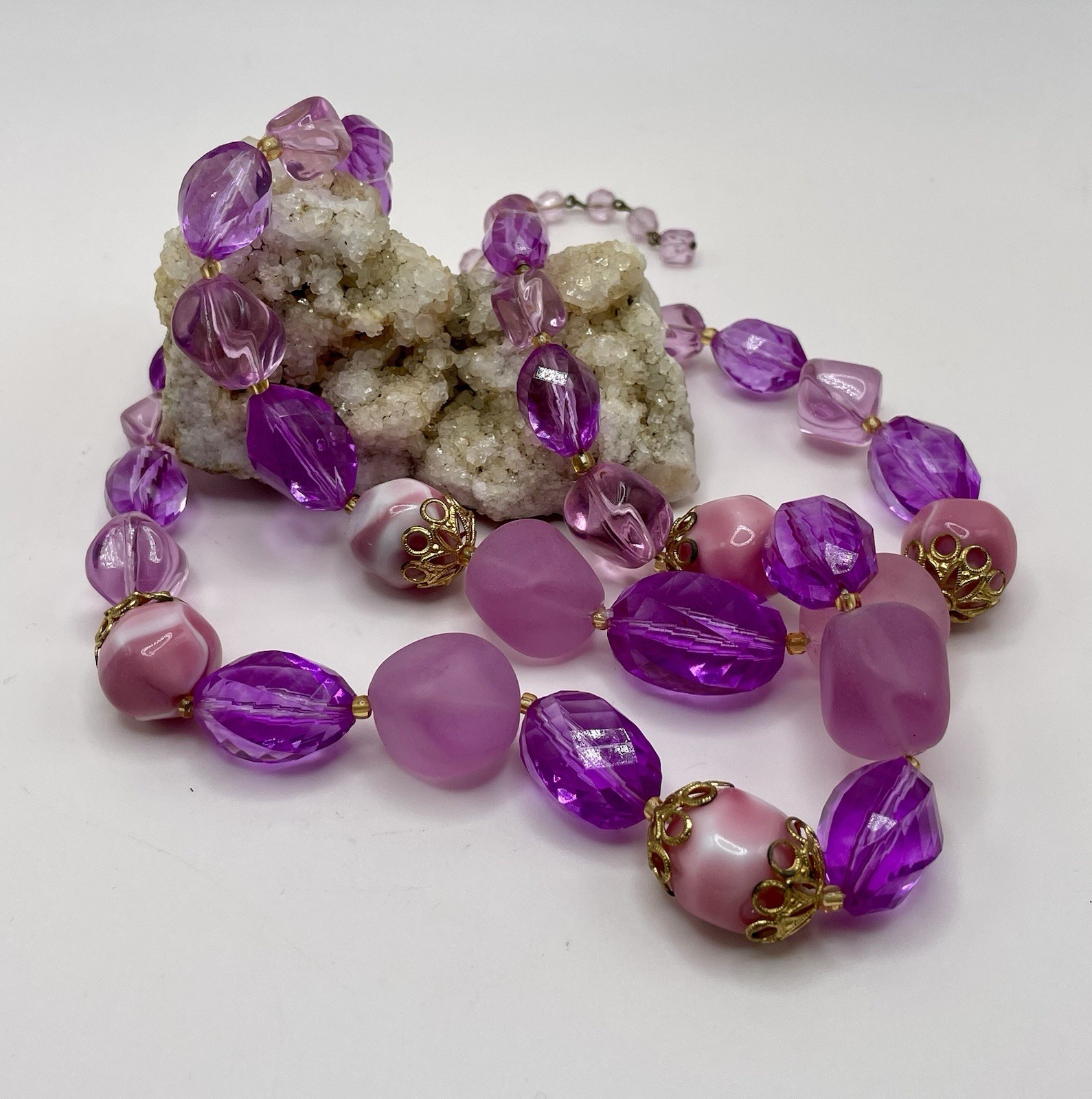 Mid Century Signed West Germany Lucite and Glass Beaded Necklace