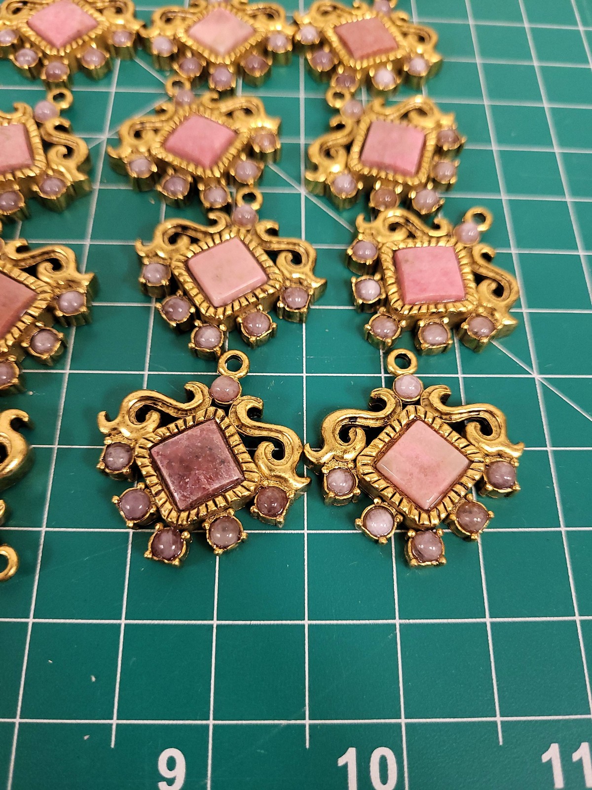 Lot 2- Vintage Pendants Gold Tone Pink Stone Charms Jewelry Making Supplies Bulk