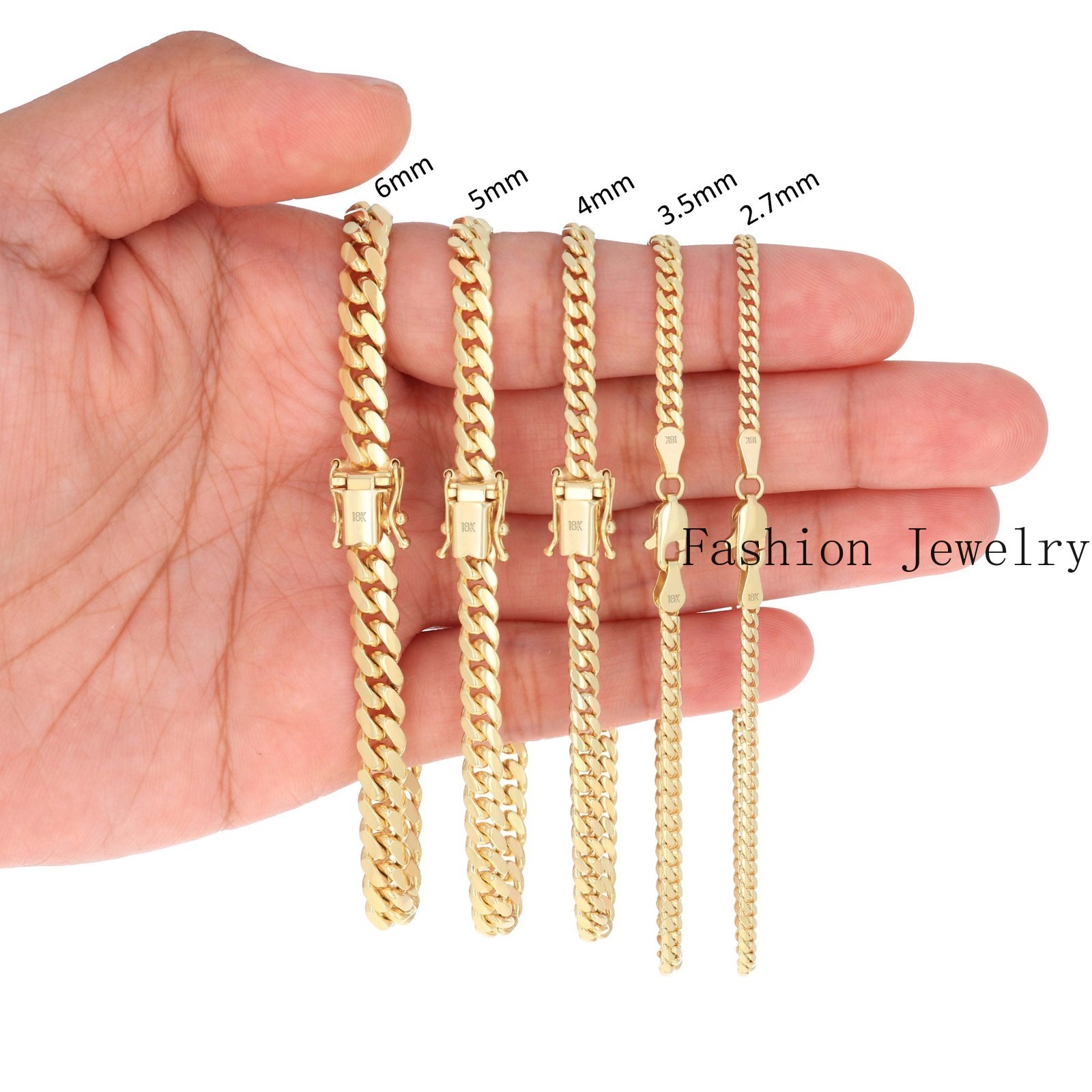 18K Yellow Gold Solid 2.7mm-7mm Miami Cuban Chain Necklace Mens Womens 16″-30″
