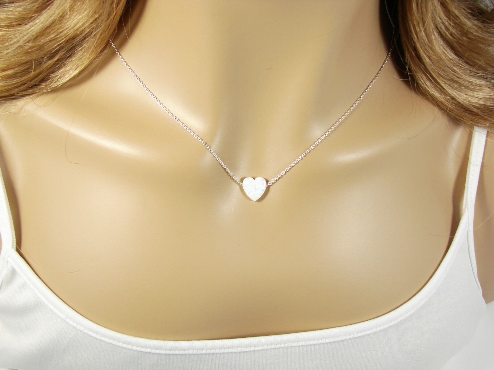 Heart Necklace Pendant Lab Created Opal 925 Sterling Silver Chain