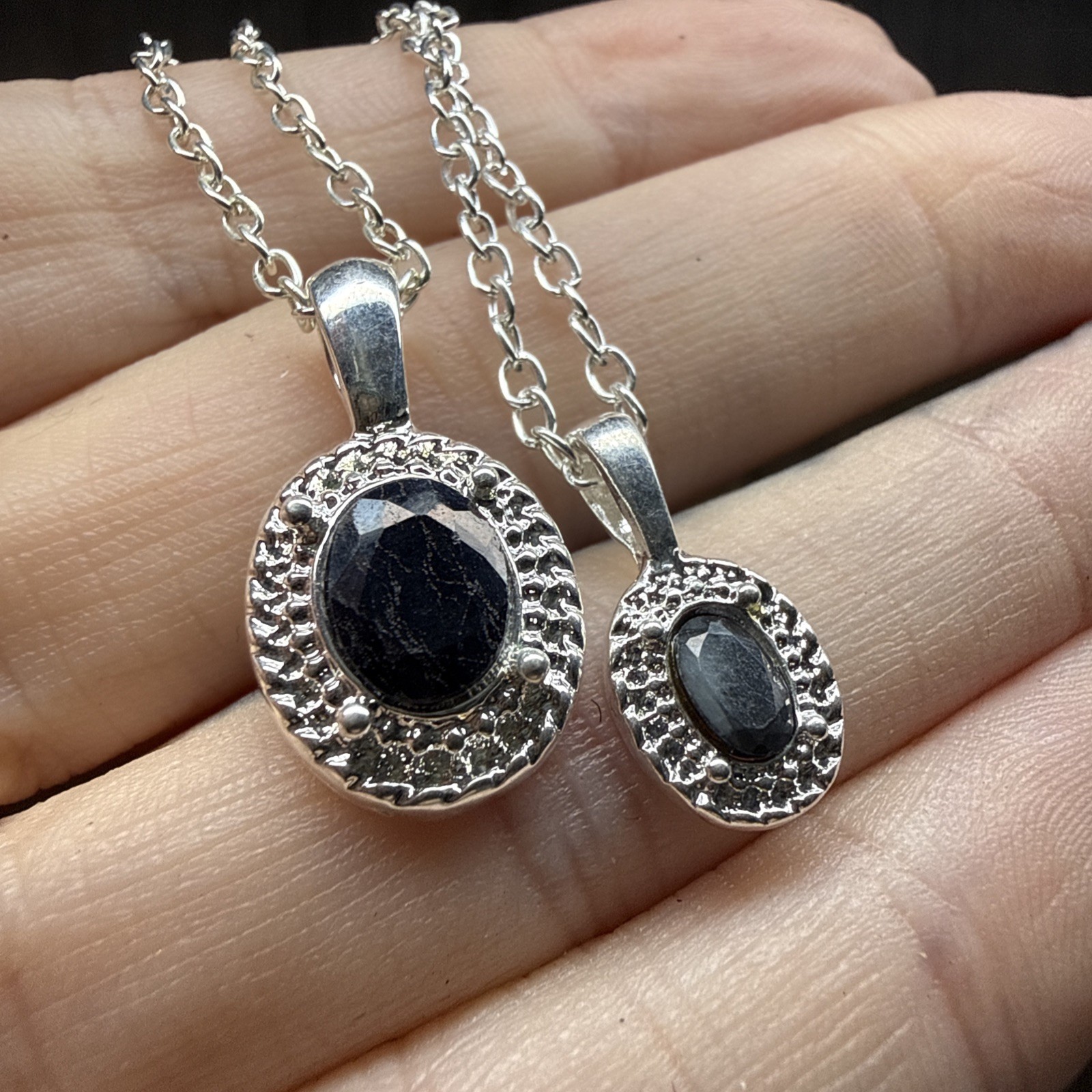 RETRO Sapphire Necklace & Bracelet Silver Tone 46cm Chain Pretty Kitsch Unused