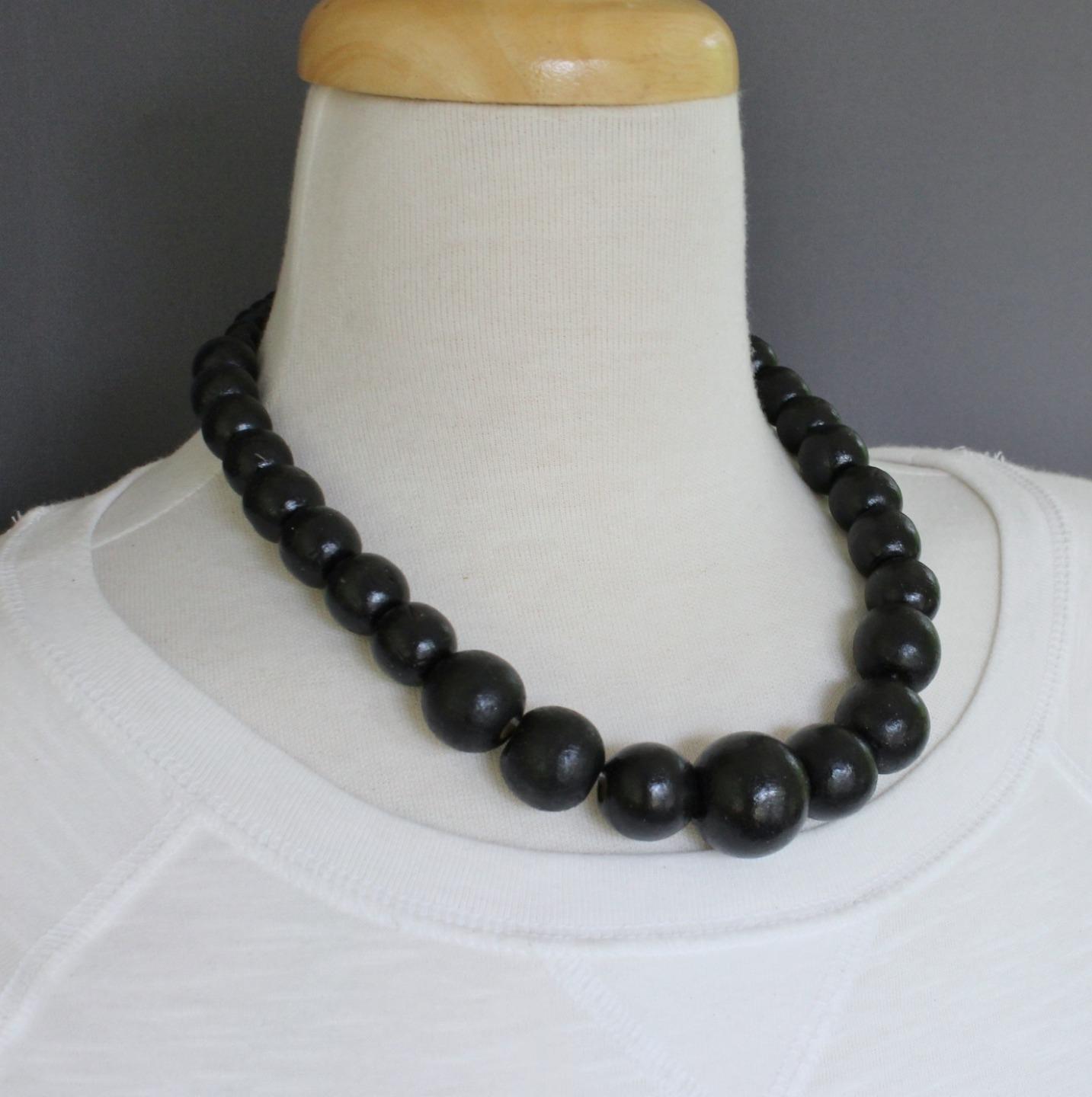 Black wood necklace bead big chunky bead 18-20″ long necklace beaded wooden