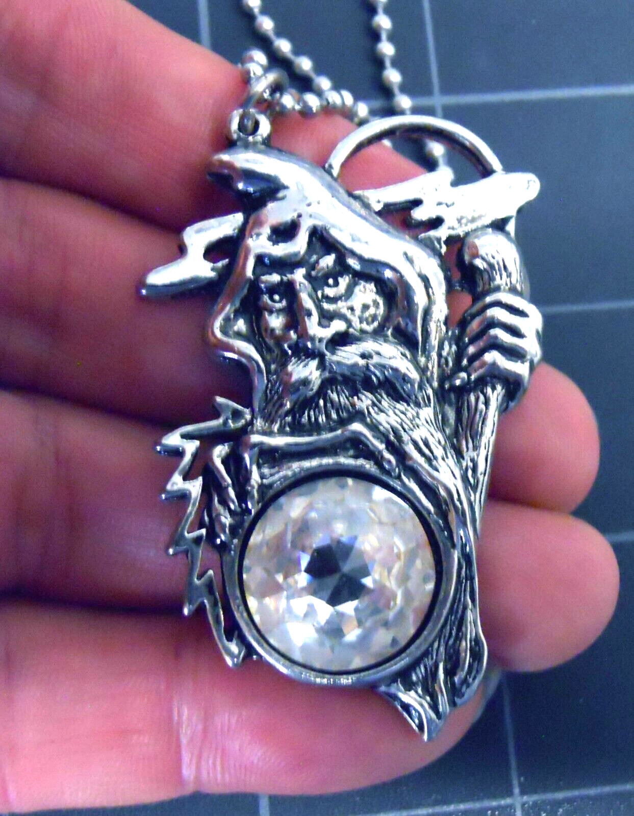 WIZARD Moon Scepter Dresden Pendant Stainless Ball Chain New Crystal Necklace